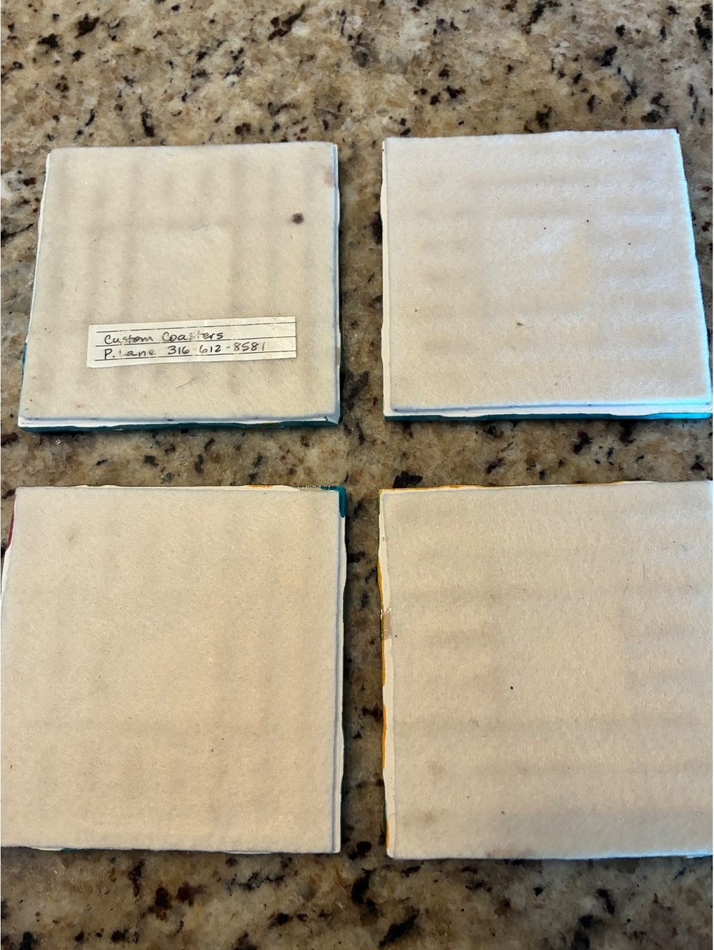 Set of 4 Abstract Multicolor Tile Coasters - Picture 2 of 2